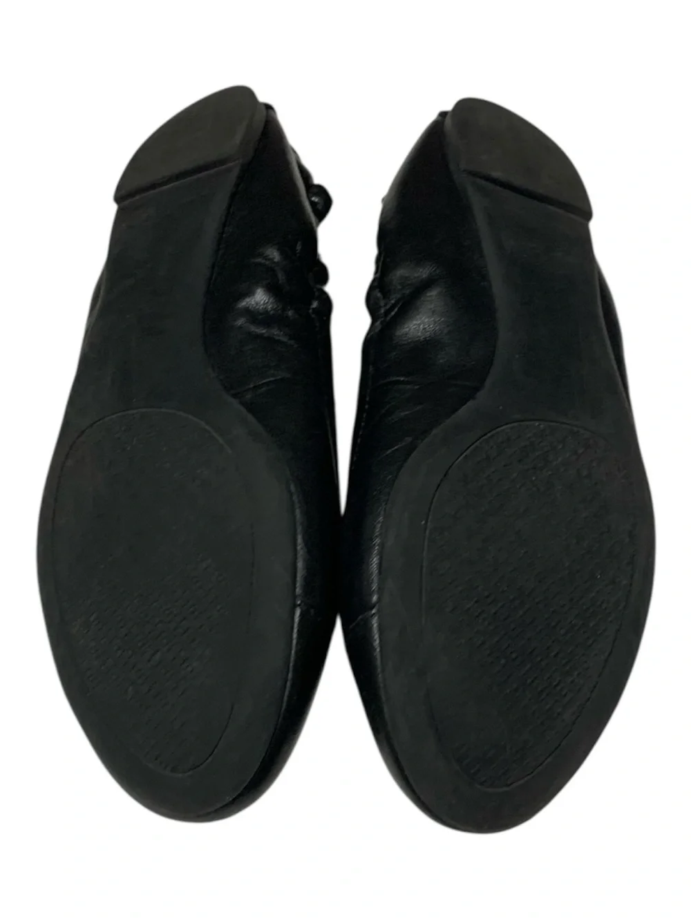 Tory Burch Black ‘York’ Leather Elastic-Back Ballet Flats with Gold Logo